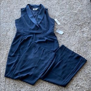 Blue sleeves romper with Collar and pockets